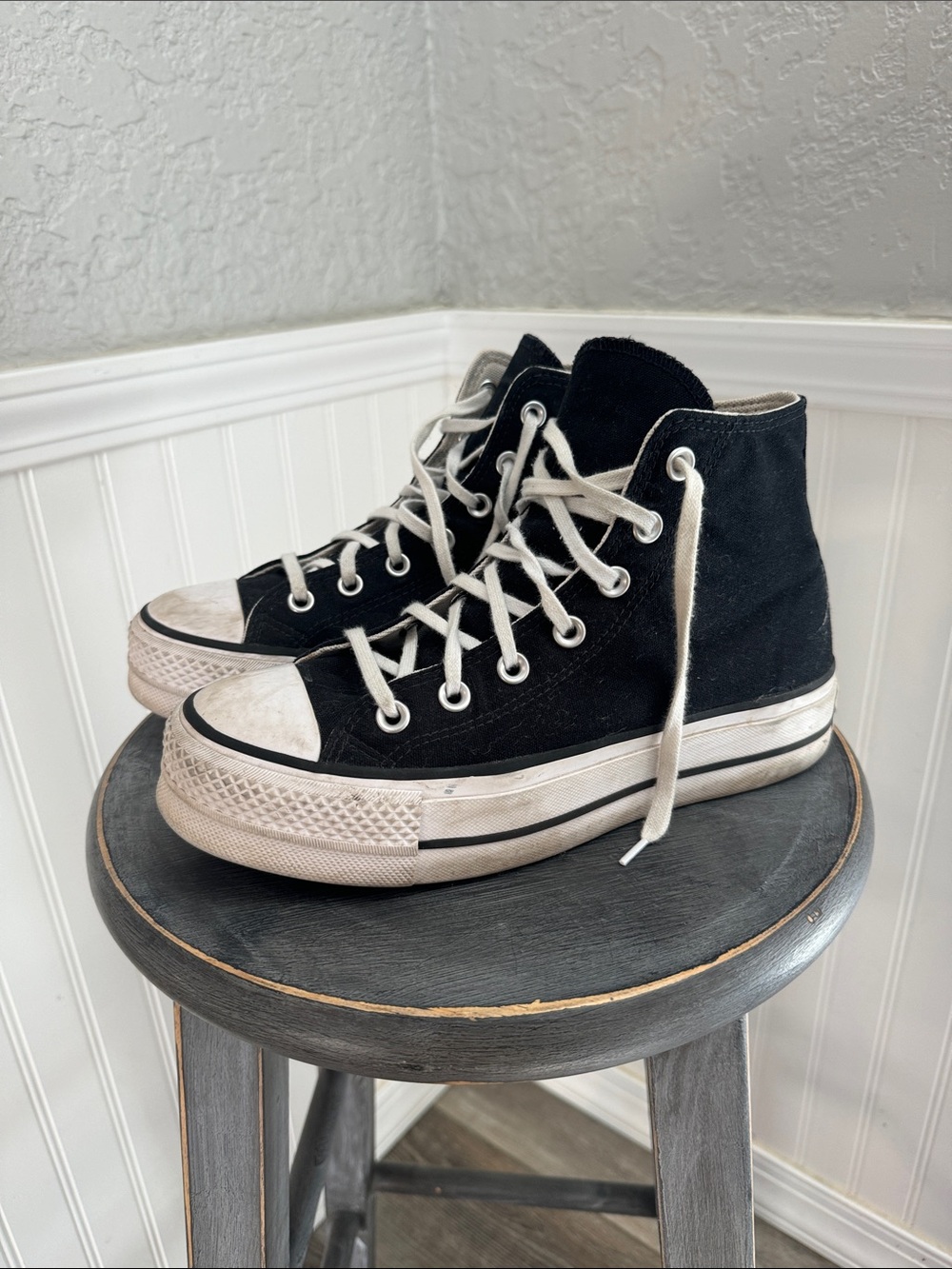 Classic Black High-Top Canvas Sneakers with White Accents